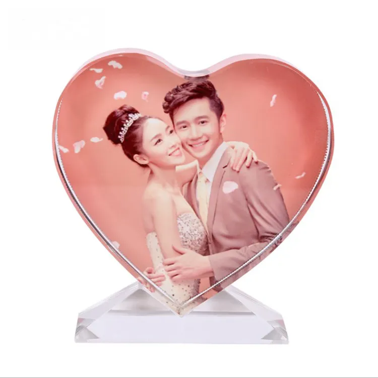 Wholesale price Crystal supplies high quality Polished Heart-shaped k9 crystal glass photo frame for wedding souvenir gift