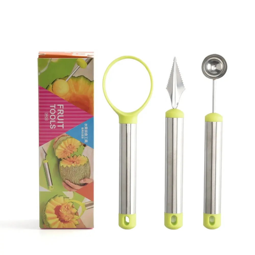 Plato de fruta creativo de acero inoxidable, herramienta para cortar melones, cucharas y bolas, juego de utensilios de cocina para tallar frutas y verduras