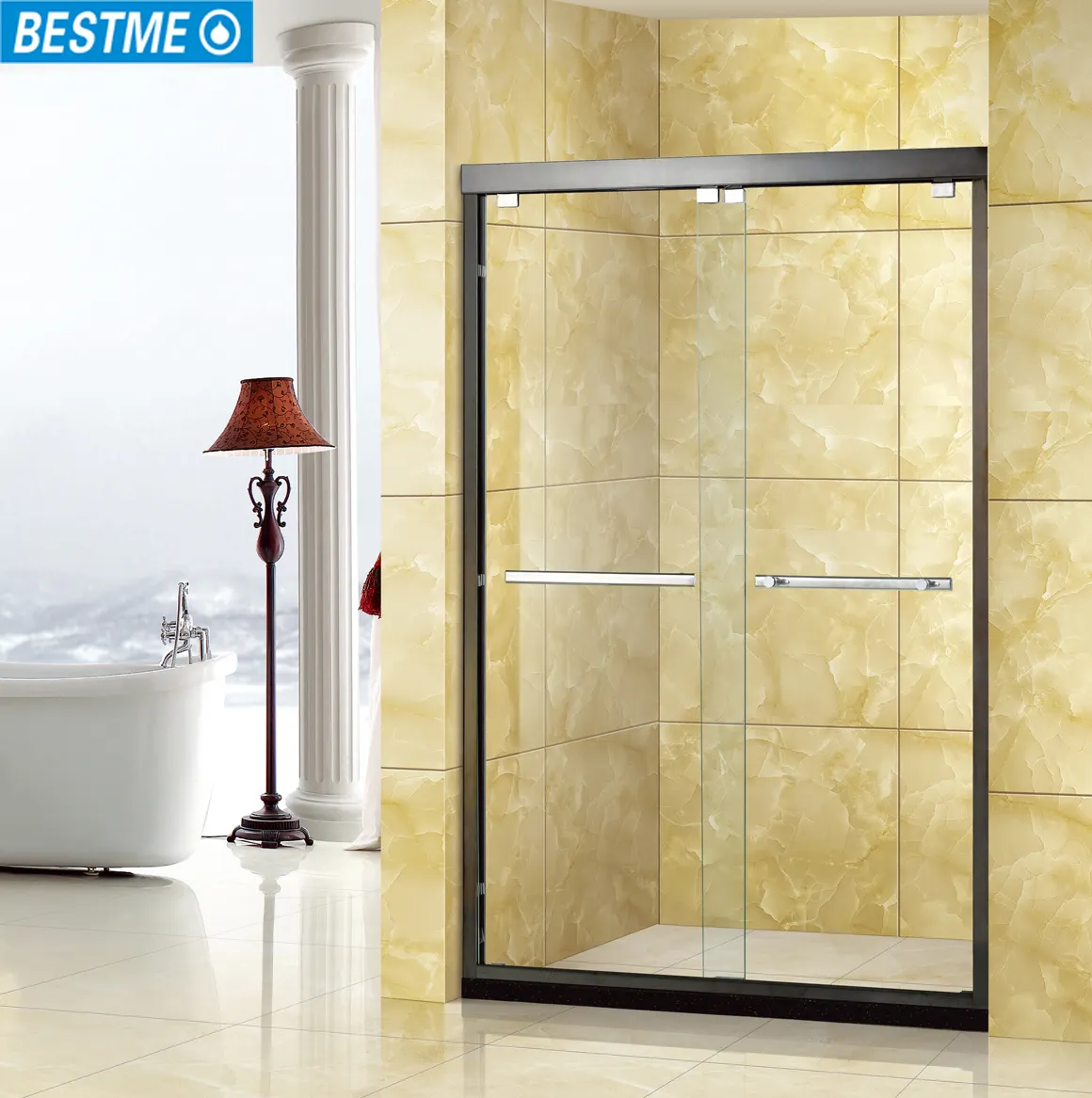 Porta de chuveiro deslizante, porta de chuveiro de liga de alumínio de vidro temperado simples e suave para banheiro