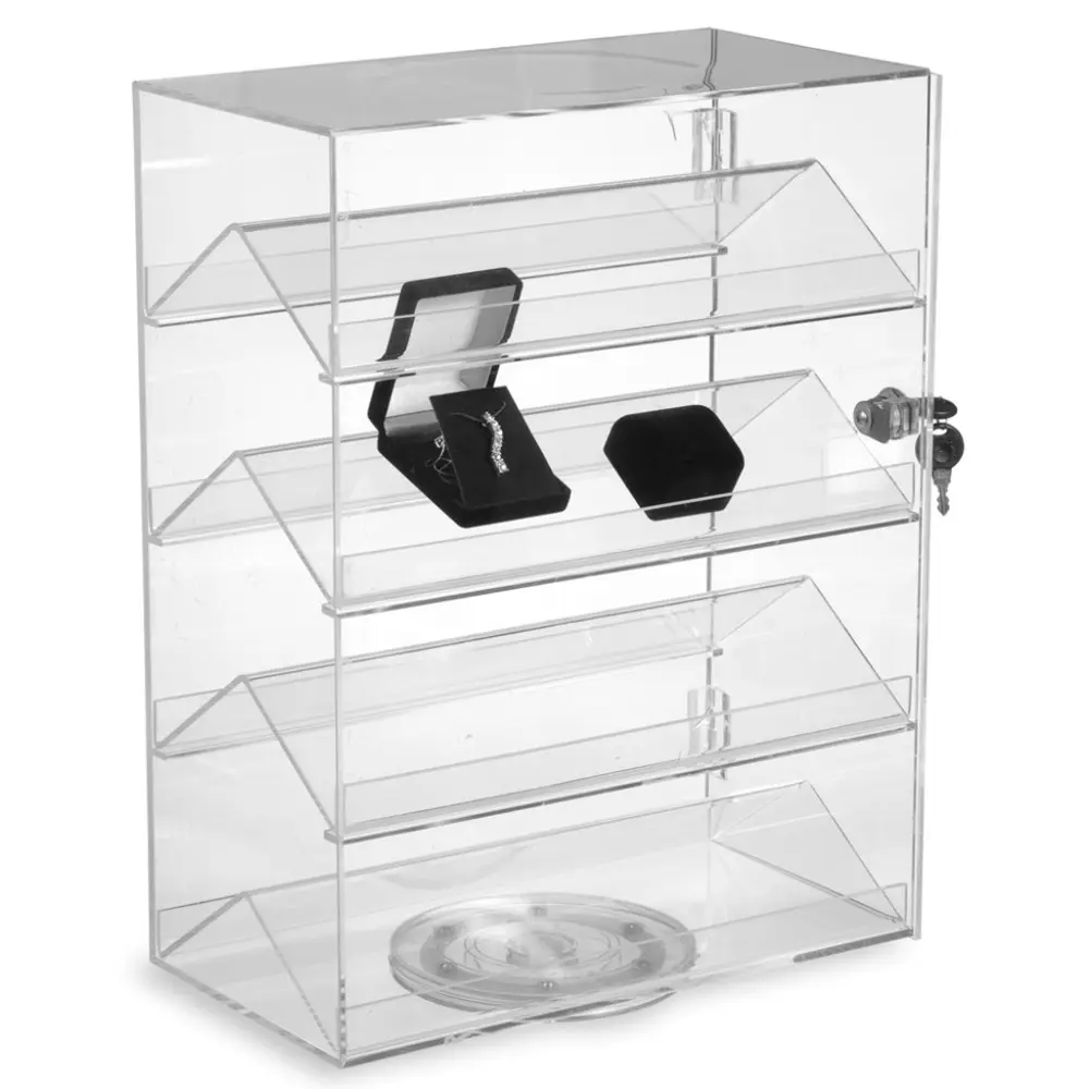 4 Tier Rotante Acrilico Gioielli Vetrina Display Box con Serratura, acrilico Vigilanza Dei Monili Display Case Stand