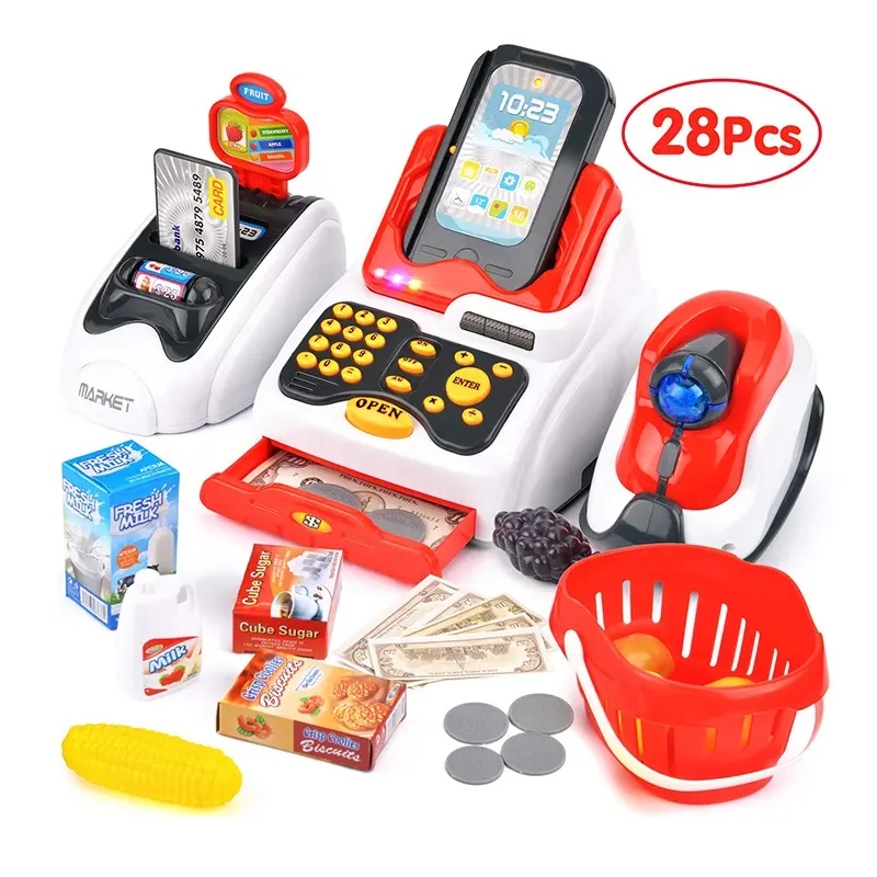 Kids 3 IN 1 Electronic Toy Cash Register with light and sound Play Set Toy Checkout Scanner Shopping