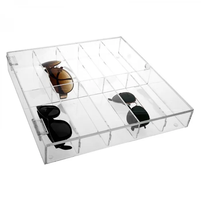 Custom Clear Acrylic Sunglasses Box Acrylic Eyewear Holder with 10 compartments
