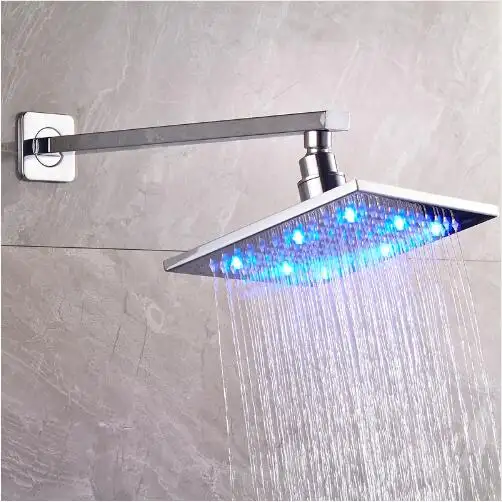 Ücretsiz kargo pirinç duvara monte duş kafa 8 "led ışık kare yağmur Showerhead duş kol boru