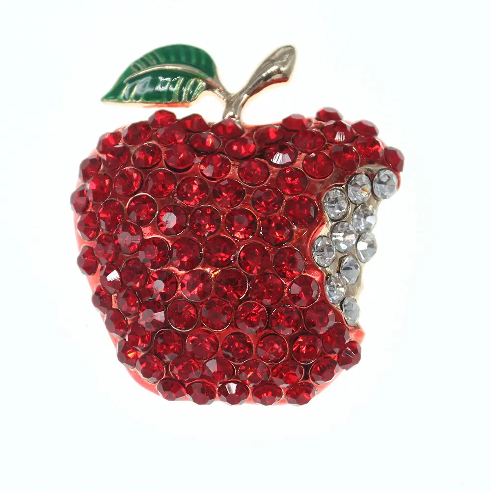 Broche de manzana roja de lujo, broche de cristal con diamantes de imitación, broche de fruta para Navidad