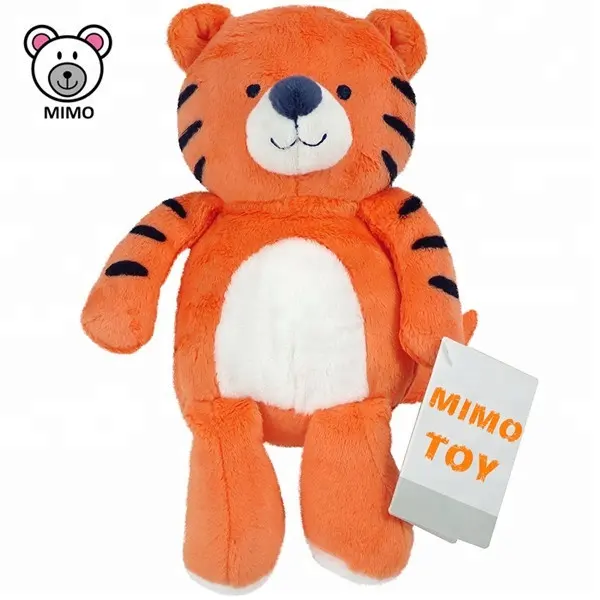 Mimotoy boneco de pelúcia estiloso de logotipo, boneco de pelúcia laranja com tigre para crianças, brinquedo infantil de desenho animado macio