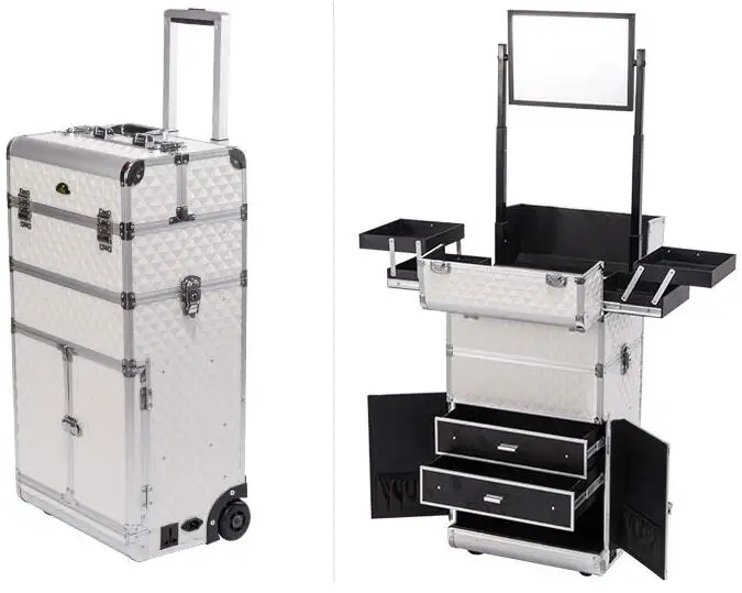 Professional beauty aluminum cosmetic trolley makeup case with mirror