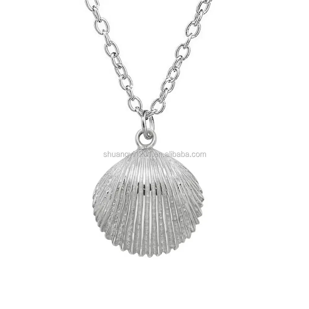 Tema del mare In Argento Placcato Clam Shell Seashell Collana Sottile Catena di Gioielleria