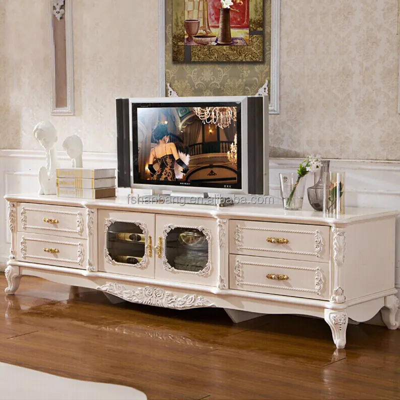 Хит продаж, белая деревянная телевизионная приставка в античном стиле ручной работы