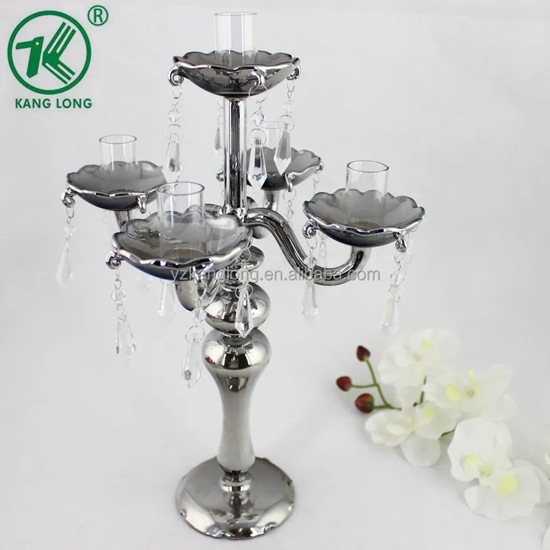 5 Arms Candlestick nickel plated metal Candelabra Candle Holder for wedding decoration