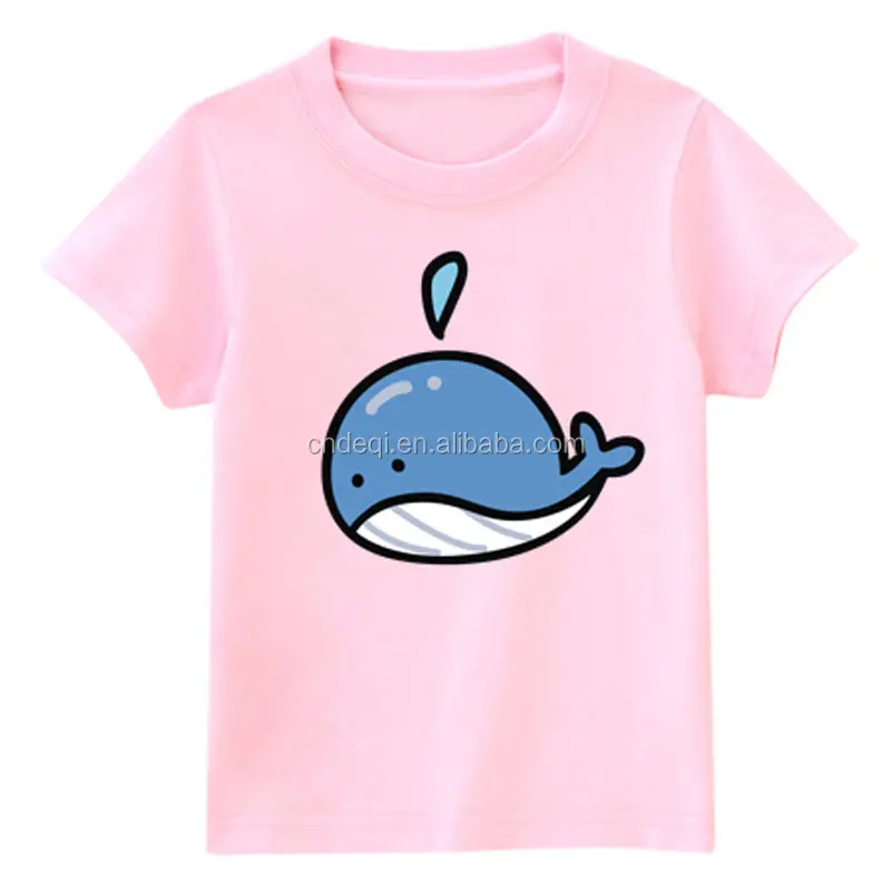 De moda estilo coreano pequeña ballena imprimir camisetas de algodón los niños Animal de dibujos animados de manga corta Camiseta niños o-Cuello vestido