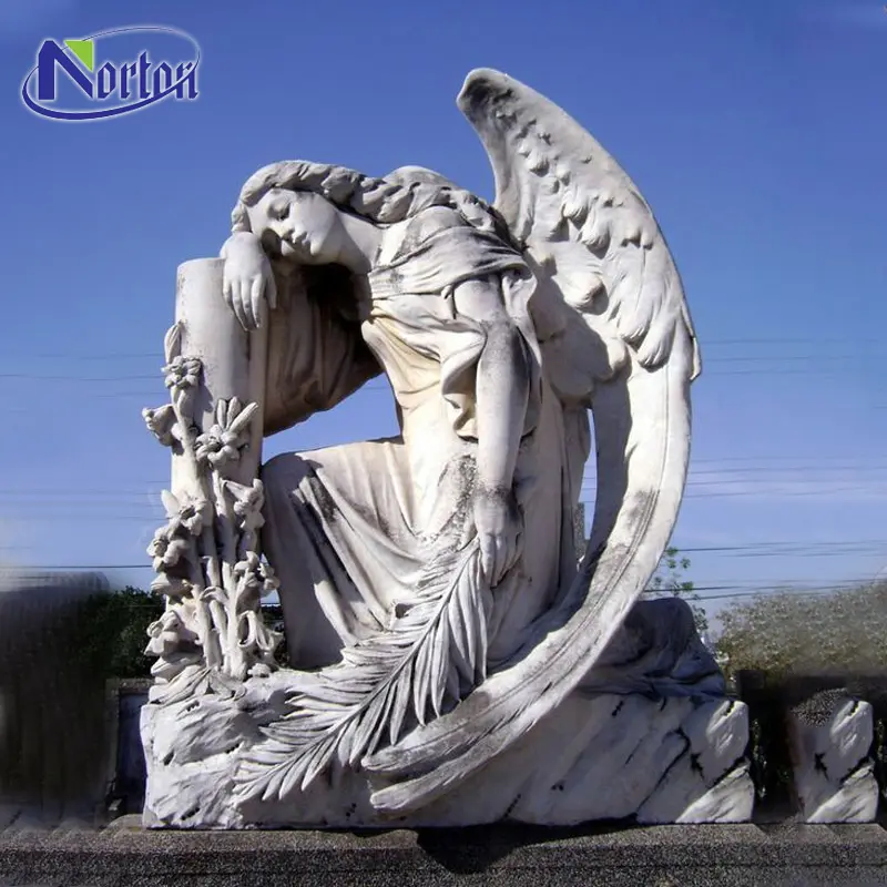Moderno custom giardino angelo di pietra scultura Bella angelo in possesso di piuma bianca di marmo angelo statue