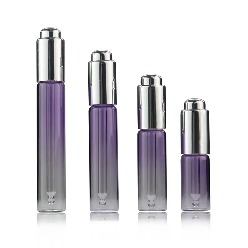 Botellas con cuentagotas para el cuidado de la piel, gotero de aceite para Esencia de vidrio, color morado, 10ml, 15ml, 20ml, 25ml