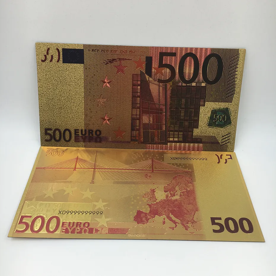 Billete colorido de papel de plástico chapado en oro de 500 euros 24K