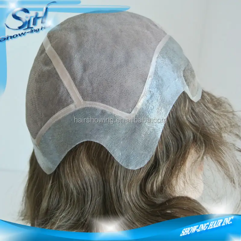 Perruque mono-fine avec lace frontale pour hommes, perruque toupet complète avec bonnet