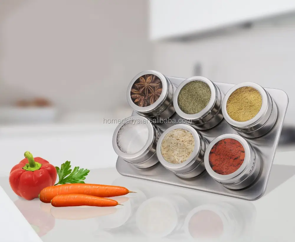 6 pezzi Multi-Purpose in acciaio inox magnetico spice rack/latta/jar