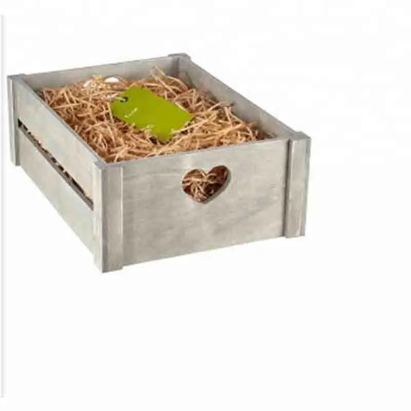 Caisse de stockage de photos en bois de mariage gris rustique avec poignée découpée en coeur boîte à fruits en bois