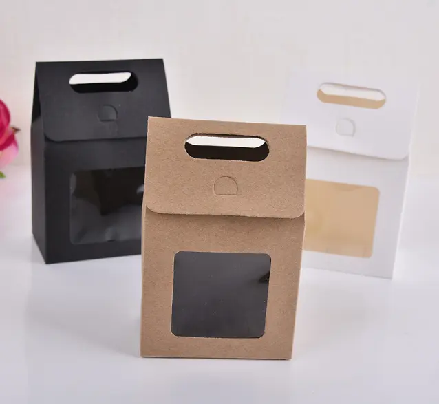 Creative House Shape Square Bottom Kraft Candy Gift Paper Bag With Clear Window