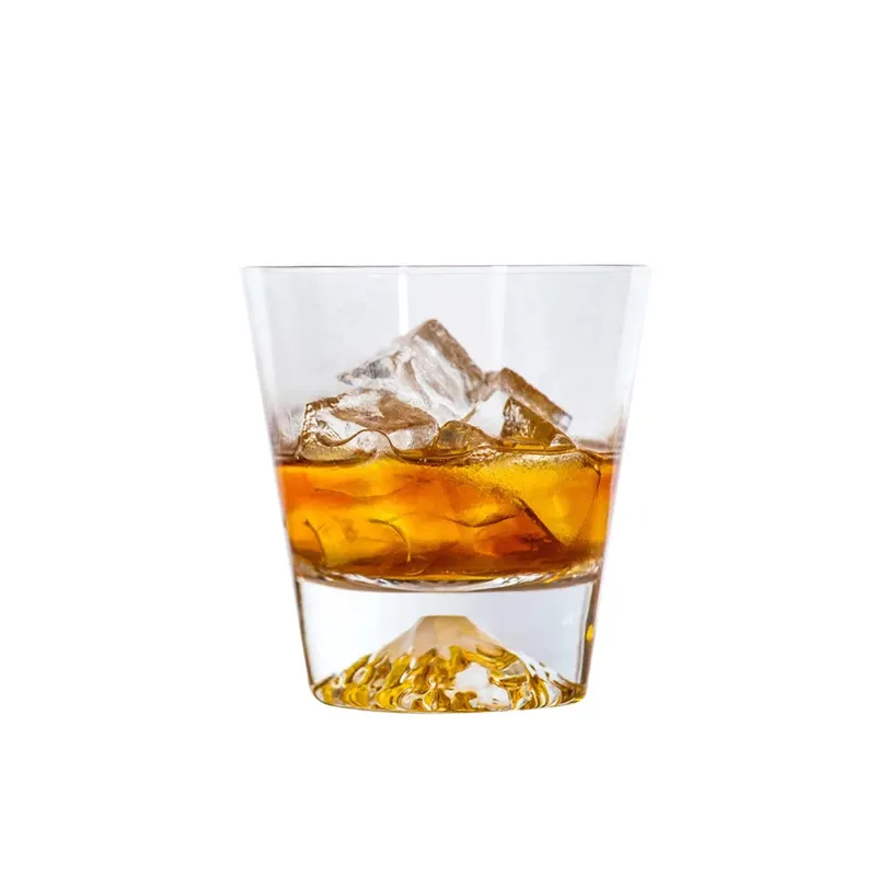 Vaso de cristal hecho a mano Fuji en forma de iceberg, vaso de cristal con fondo grueso para whisky