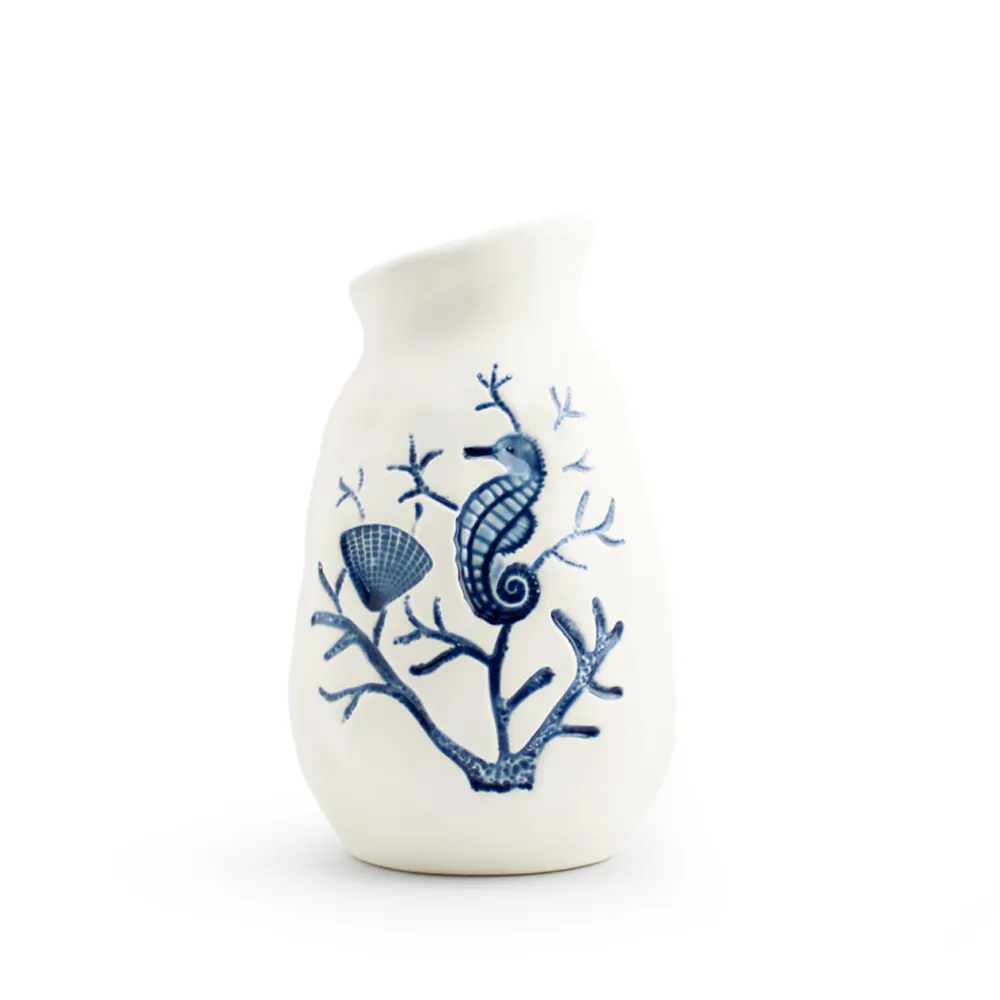 Desktop dipinto a mano di alta qualità blu mare cavallo guscio lustre modello di porcellana opaco vaso di fiori per la decorazione della casa