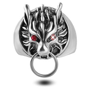 Mens Wolf Head Ring Cool <strong>Silver</strong> Rings for Men Final Fantasy Biker Rings Gothic Red Crystal Eyes Vintage Jewelry New Size 8-11 - Product Image 1