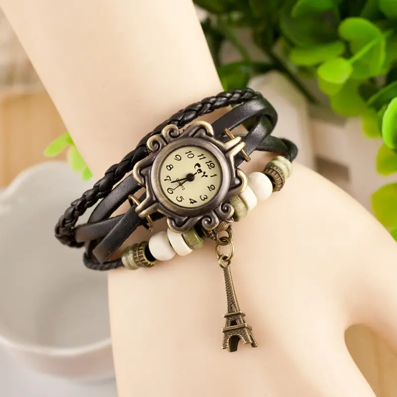 Pulseras de Moda para mujer, reloj de pulsera femenino, reloj de tejido hecho a mano Retro antiguo para mujer