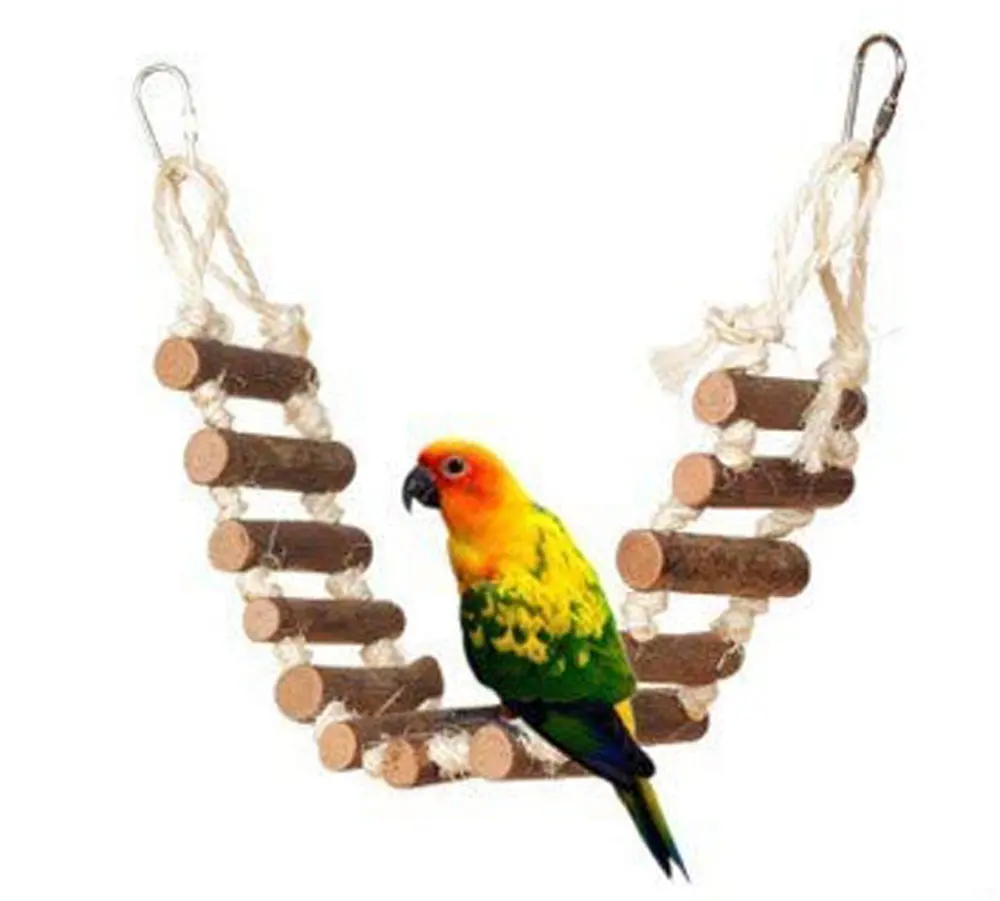 Natuurlijke Klimmen Houten Ladder Vogel Schommel Speelgoed Log Swing Opknoping Bridge Speelgoed Staande Vogels Chew Toy