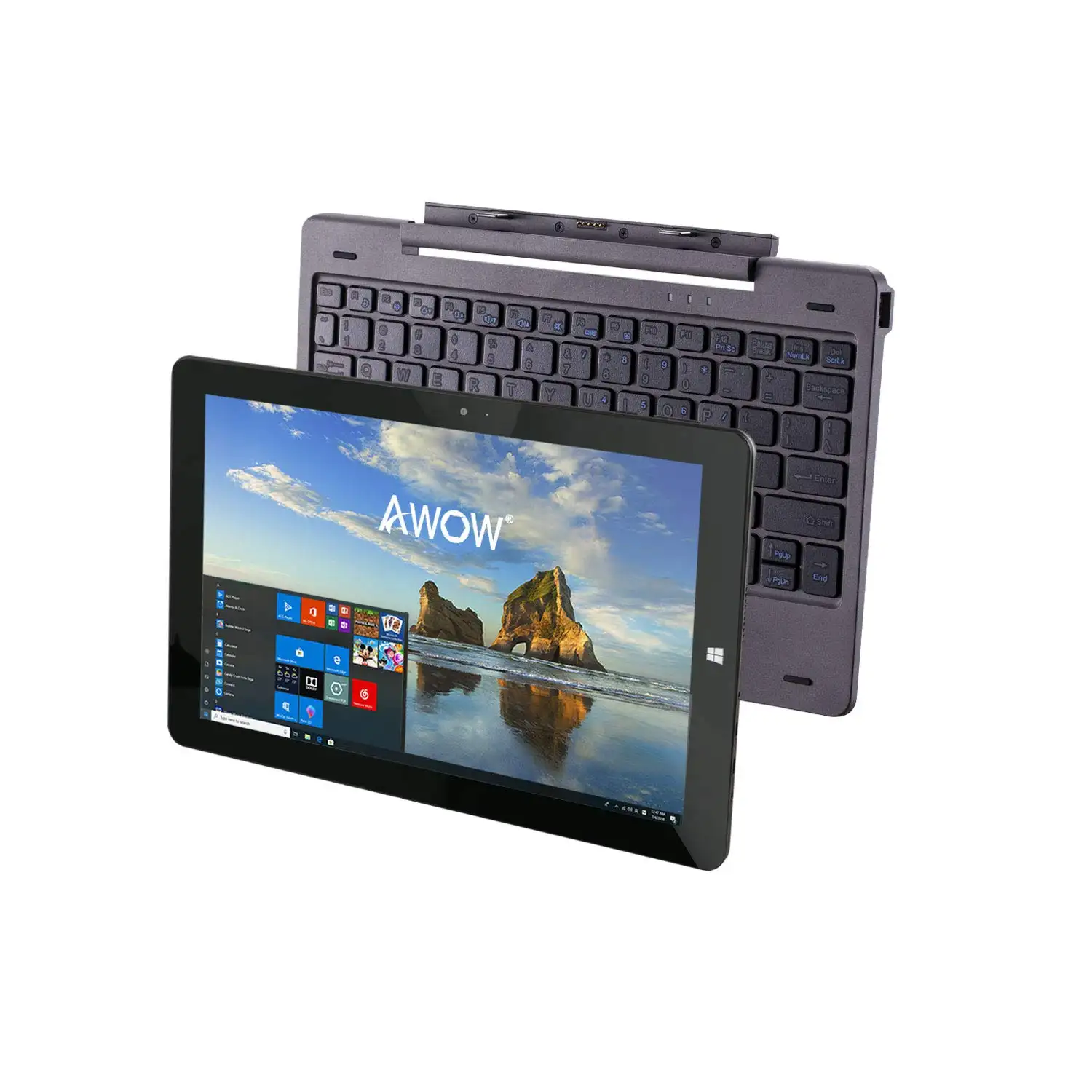 Awow fábrica saída 10.1 polegadas laptop 2 em 1, win10, tablet pc com teclado de dobradiça com tela intel lprocessador ips