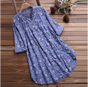 Bayan bluz v yaka pilili çiçek baskı uzun kollu Casual bluz Tops Dames bluzlar Lange Mouwen Blusas sıcak satış