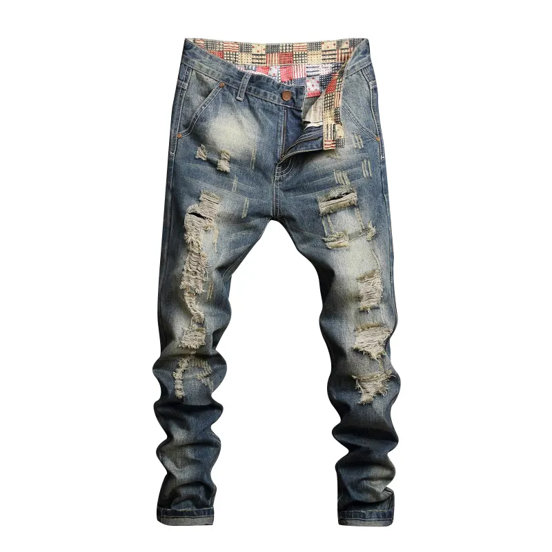 2019 синие джинсовые рваные поврежденных urban star Мужские джинсы брюки раздавить джинсы