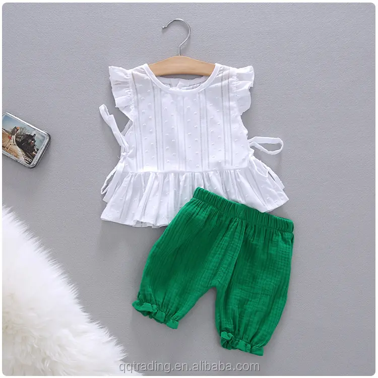 Popolare moda vestiti del bambino set estate senza maniche semplice insieme dei vestiti della neonata bianco rosso vestiti del bambino set le ragazze