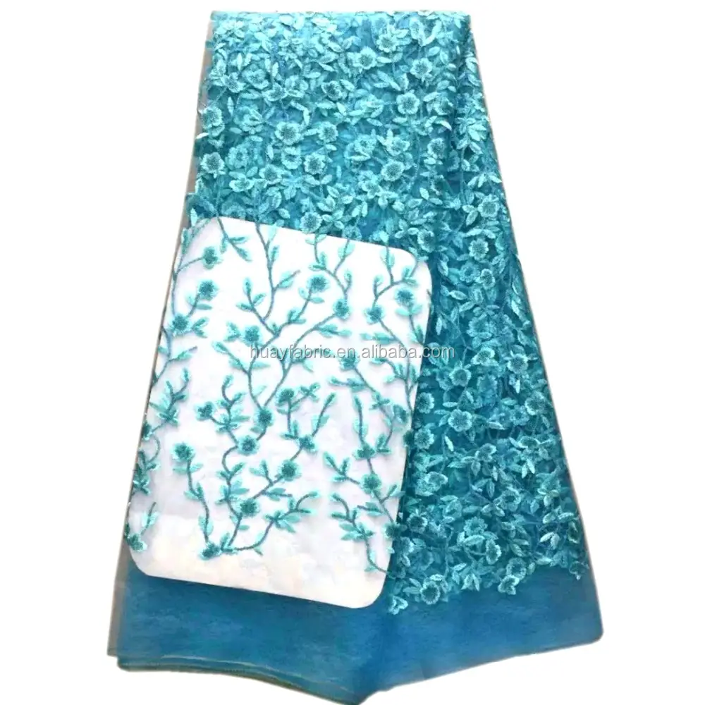 Vestido de renda para noiva, vestido de tecido elegante de tecido de tule azul tecido bordado, laços, vestido de renda hy0371 para noiva, lantejoulas, decorado