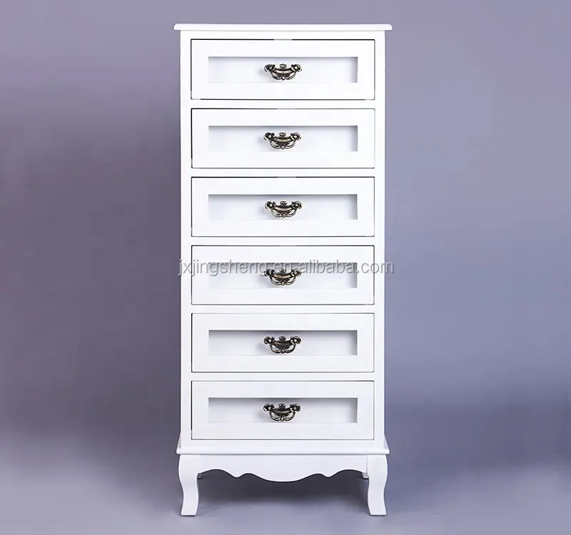 Mueble de almacenamiento de madera para sala de estar, diseño clásico, color blanco, 6 cajones