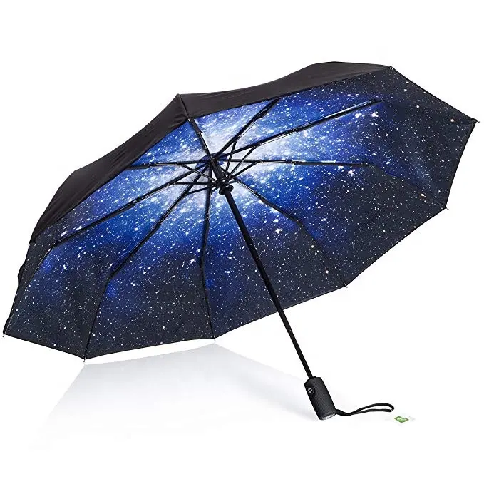 Sky Umbrella-paraguas de Metal recubierto, doble dosel a prueba de viento, mango de goma plegable, marco negro + varillas de resina, Pongee