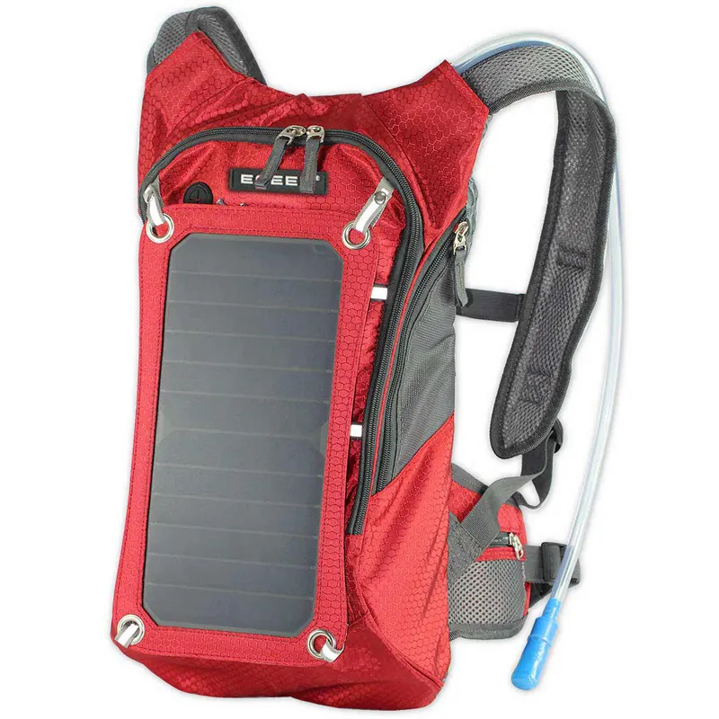 Waterproof Nylon 6.5W Solar Hydration Backpack Solar Panel Bag mit 2L Water Bladder und Power Bank