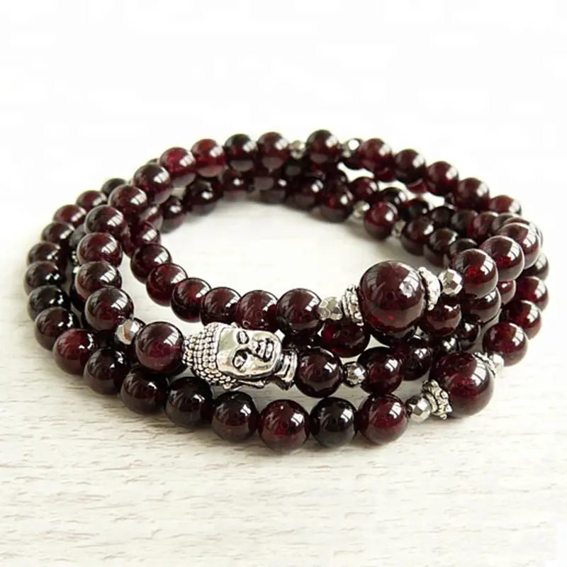 SN1448 108 Mala collana o bracciale 6mm granato Yoga regalo collana Buddha in argento granato preghiera avvolgere braccialetto meditazione gioielli