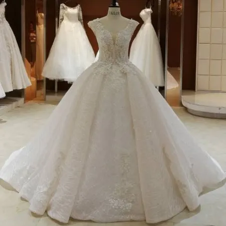 Vestido de novia de encaje con cuentas de lujo importado chino