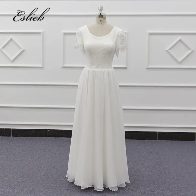 Estenb vestido de noiva com manga curta, vestido de casamento bordado personalizado com foto real 2019