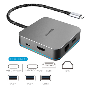 Forida Wholesale <strong>USB</strong> <strong>C</strong> HUB with Changeable Led Light Color , Type <strong>C</strong> HUB with PD Charging for Macbook