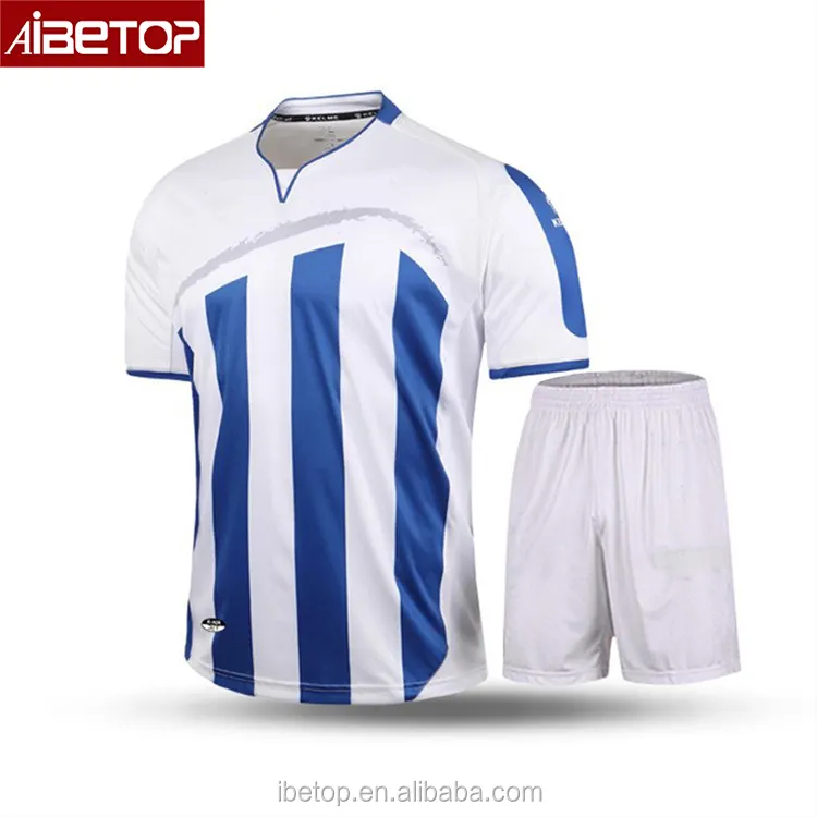 Uniformes de fútbol azul y blanco personalizados, Conjunto de jersey de fútbol, uniformes de fútbol baratos para equipos