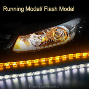 YosovlampカーLEDストリップライト50cm-69cmフレキシブルCob LED DRLホワイト/アンバー流れるターン信号ライトストリップ新しい状態