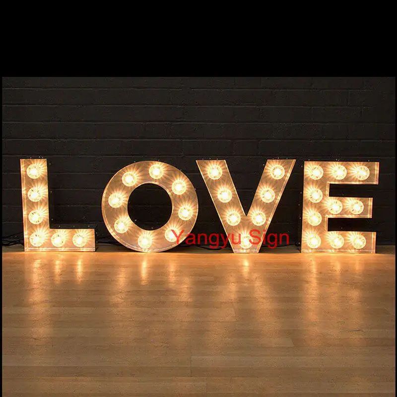 Lâmpada iluminada de letras do amor, letras do alfabeto, letras e números para decoração de casamento