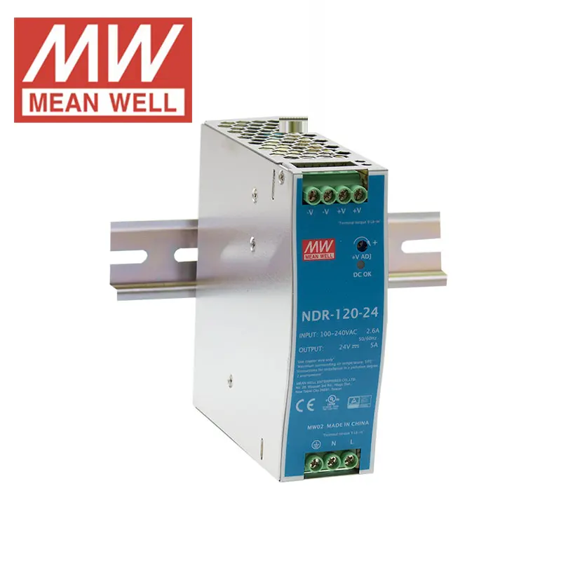 SMPS 24V 5A AC-DC NDR-120-24 Original Meanwell 120W Single Output Industrial DIN Rail de Comutação de Slim fonte de Alimentação