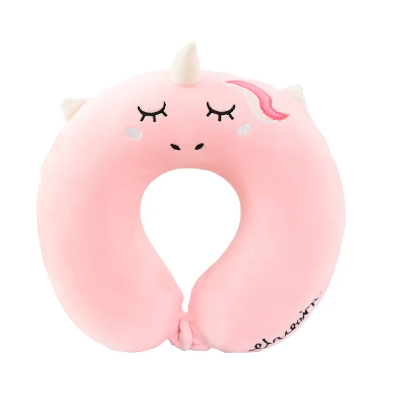 Pretty Pink Girl Soft Plush Toy Unicorn U Shape Travel Pillow Cushion Custom Cute Memory Foam Kids Rest Unicorn Neck Pillow