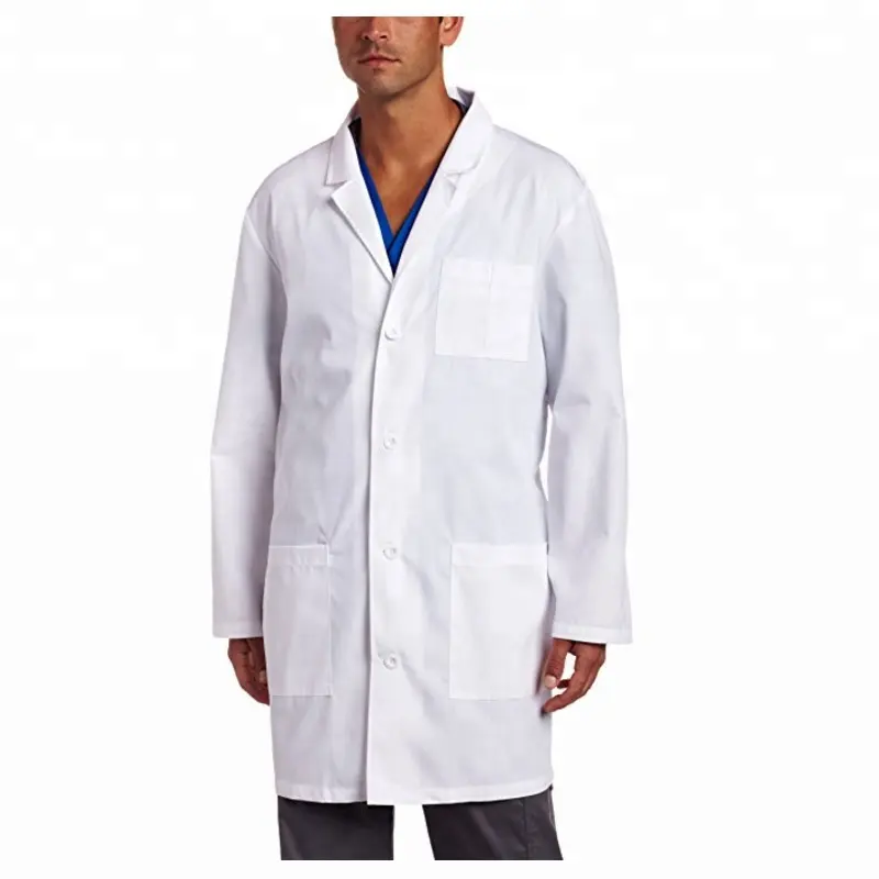 Mantel Lab Sabuk Pinggang Belakang Desain Mantel Putih untuk Staf Medis