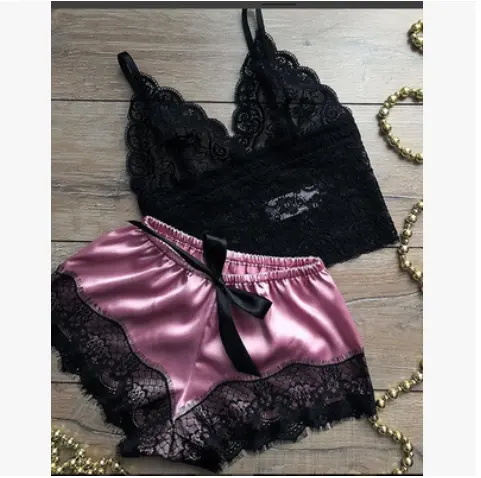 FY Fashion Set Piyama Baju Tidur Renda Seksi, Pakaian Dalam Babydoll Menggoda, Lingerie Satin Ultra-tipis 2019