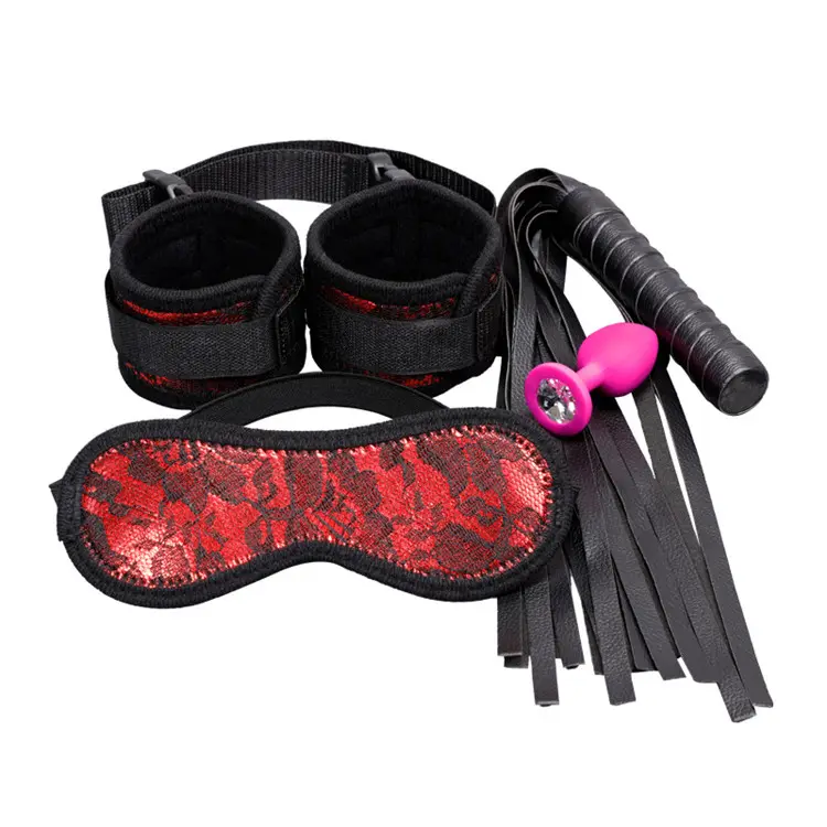 Sex Whip Handschellen Augenklappe BDSM Bondage Fetisch Set mit Silikon Anal Plug Toy