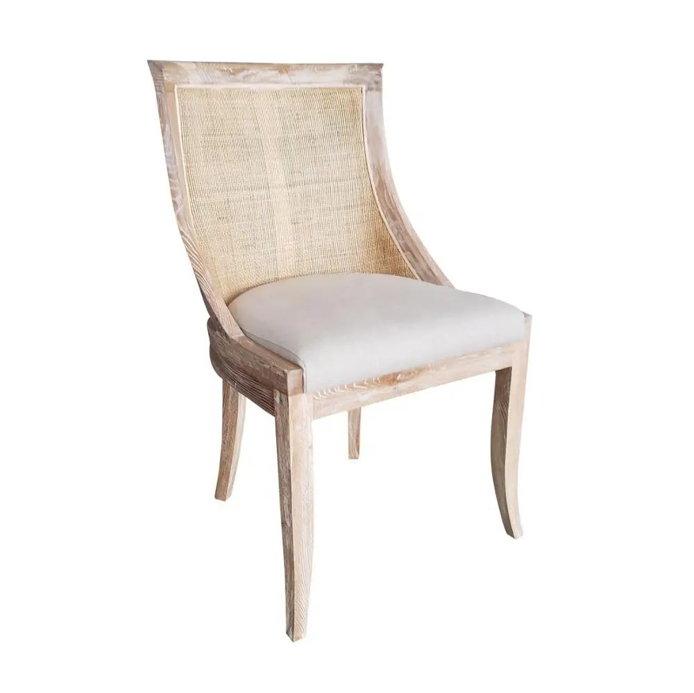 MRS Wood-silla lateral de comedor de madera de roble desgastado de estilo francés, silla de diseño antiguo de ratán para sala de estar