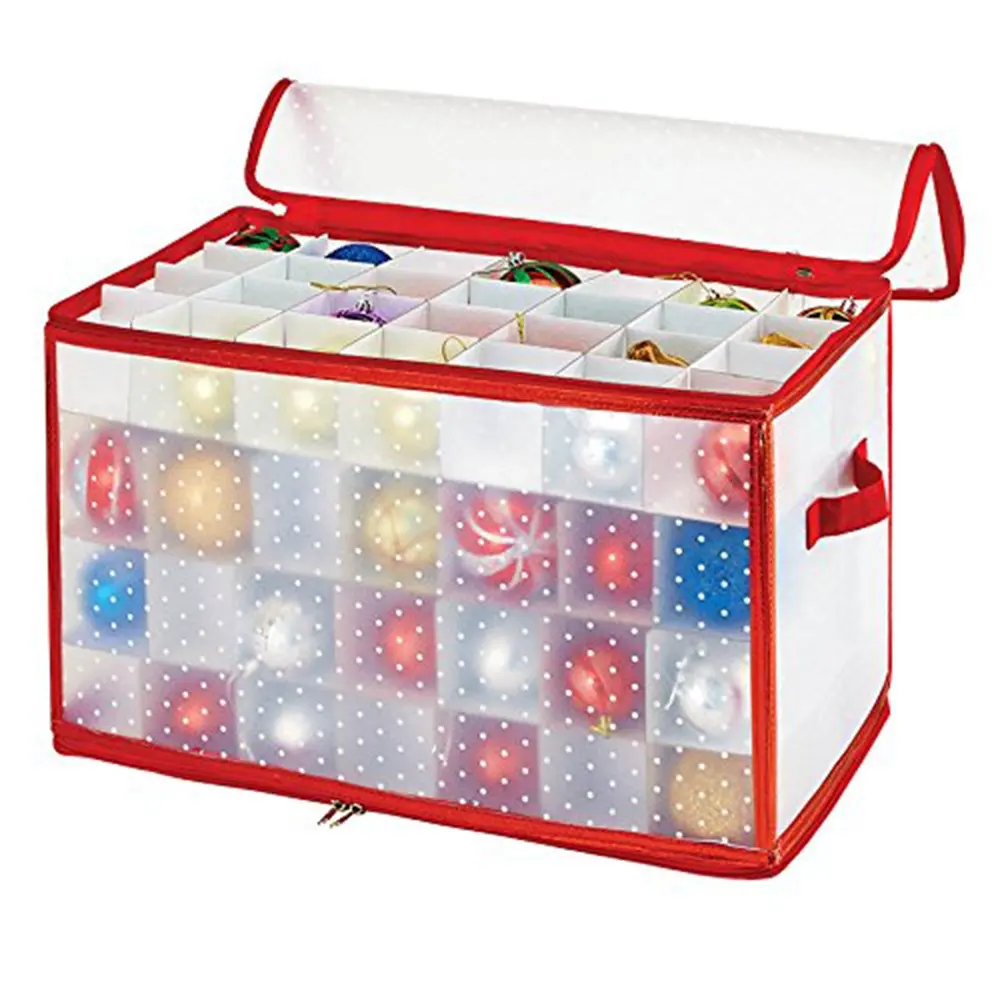 Boîte de rangement en plastique, diviseur réglable à fermeture éclair ornement de noël boîte de rangement décorative