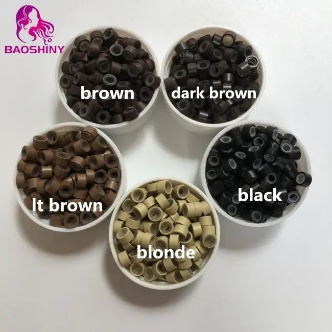 Microcuentas de silicona para extensiones de cabello, herramientas de extensión de cabello de 5,0mm, microcuentas negras