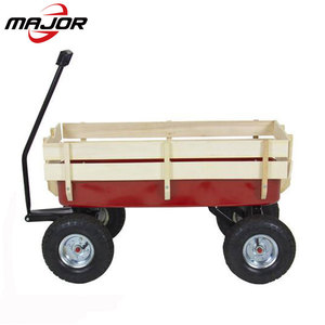 กลางแจ้งสีแดง Wagon ALL Terrain ดึงเด็ก Garden <span class=keywords><strong>Cart</strong></span> ไม้ราวเด็ก Wagon รถเข็นเครื่องมือ